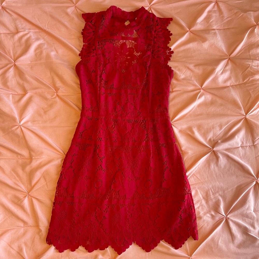 love, Fire Red Lace Mini Dress Size M